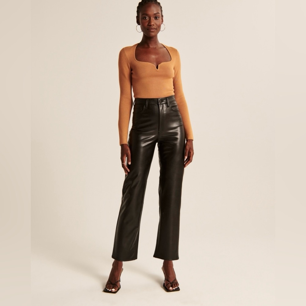 Abercrombie & Fitch Curve Love Vegan Leather Ankle Straight Pants, NWT